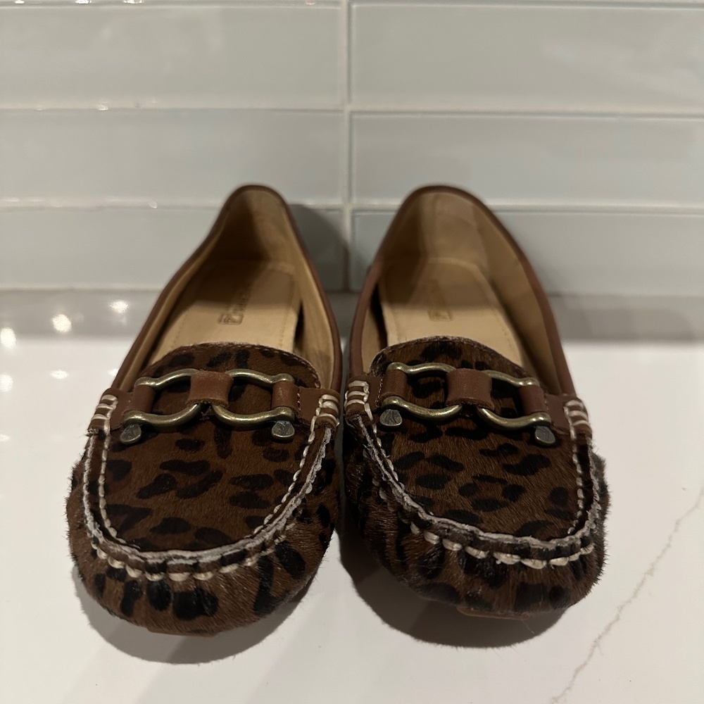 NWOT Sperry Top Sider Jenna Leopard Loafer Shoes Leather Size 7M